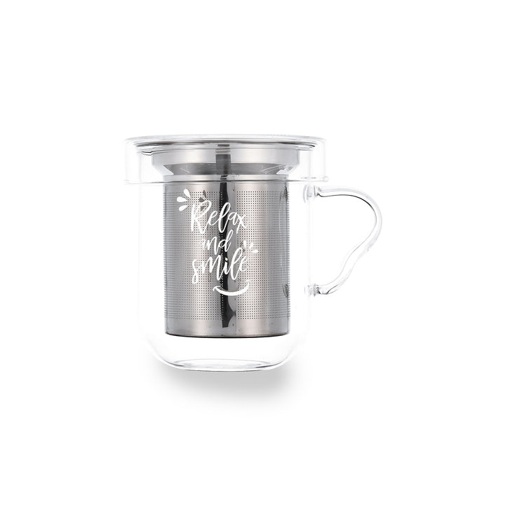 QUID Serenia - Taza para Infusiones 0.35L en Vidrio Borosilicato con Filtro y Tapa