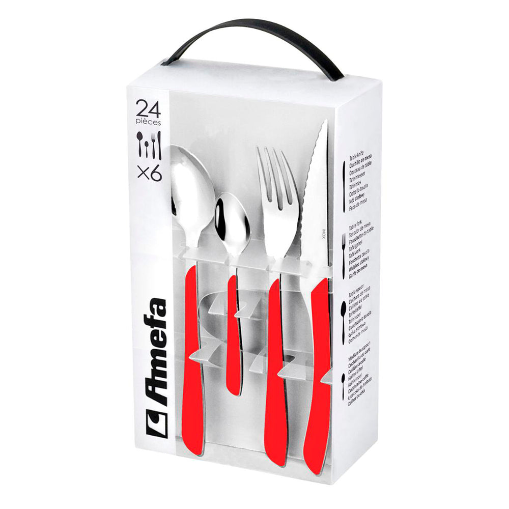 AMEFA Éclat - Set de 24 Cubiertos en Acero Inoxidable, Color Rojo