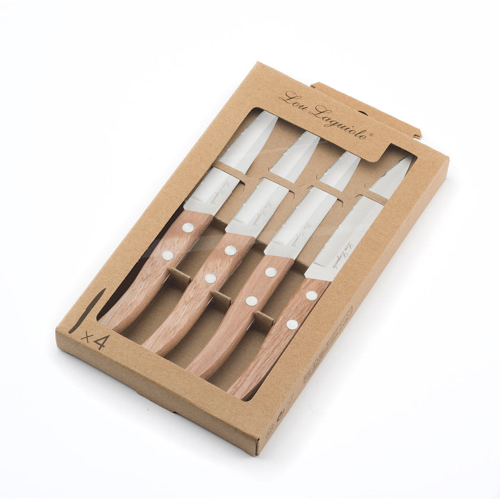 AMEFA Forest - Set de 4 Cuchillos Chuleteros 21.5 cm en Acero Inoxidable con Mango de Madera