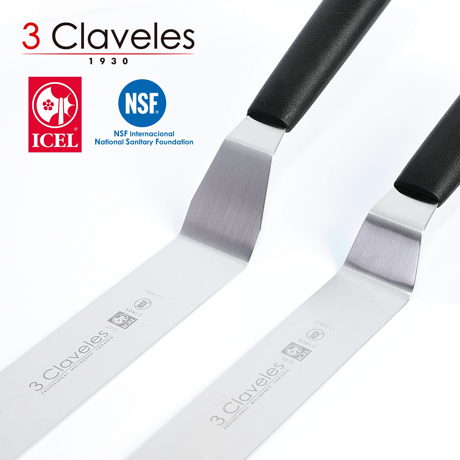 3 Claveles Proflex - Espátula Profesional Curvada y Flexible 26 cm Microban. Negro