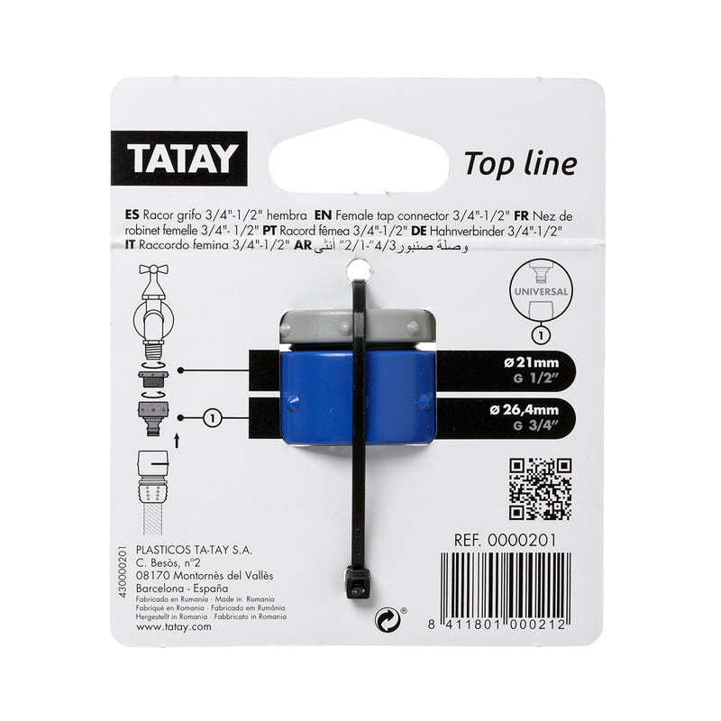TATAY Top Line - Conector Universal para Grifo de 3/4" y 1/2" Hembra. Racor Anti UV