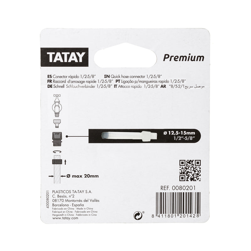 TATAY Premium - Conector Rápido Universal para Mangueras de 1/2" y 5/8" Anti UV