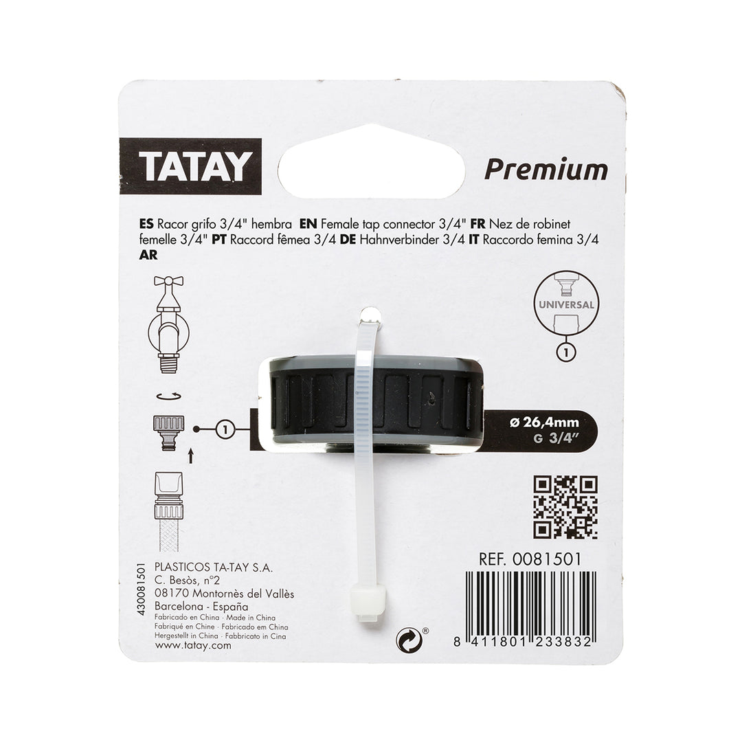 TATAY Premium - Conector Universal para Grifo de 3/4" Hembra. Racor Anti UV