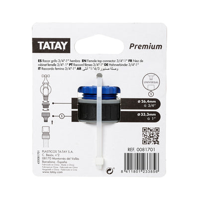 TATAY Premium - Conector Universal para Grifo de 1" y 3/4" Hembra. Racor Anti UV