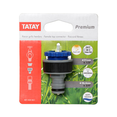 TATAY Premium - Conector Universal para Grifo de 3/4" y 1/2" Hembra. Racor Anti UV