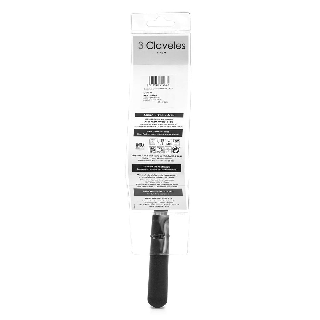 3 Claveles Proflex - Espátula Profesional Curvada y Flexible 10 cm Microban. Negro