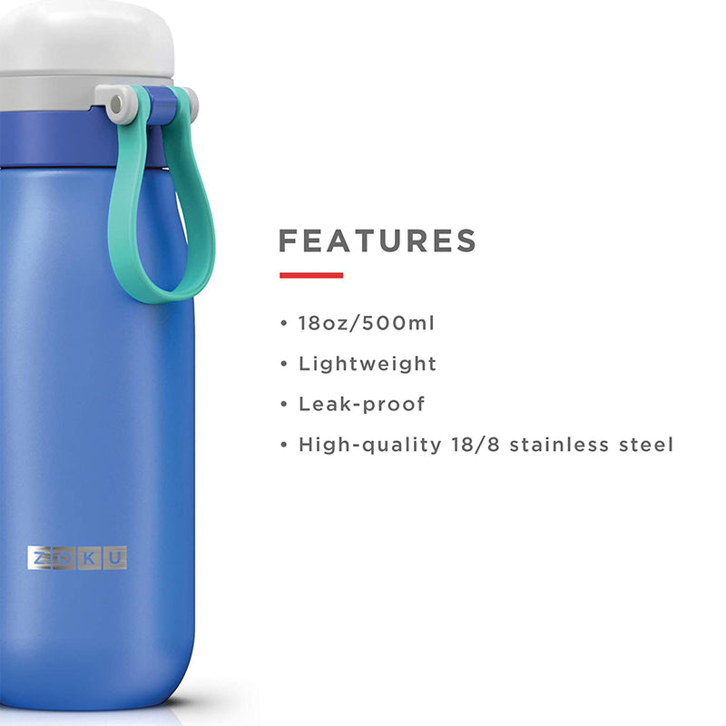 ZOKU Ultralight - Botella de Agua Reutilizable 0.5L en Acero Inoxidable. Azul