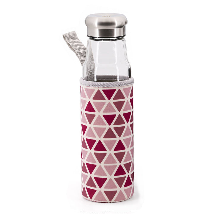 IRIS Geometric - Botella de Agua 0.55L en Vidrio con Funda Neopreno, Rosa