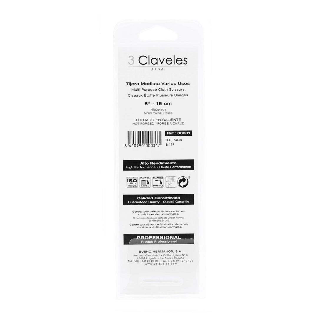 3 Claveles - Tijeras de Modista Profesionales, Varios Usos, 15 cm - 6"