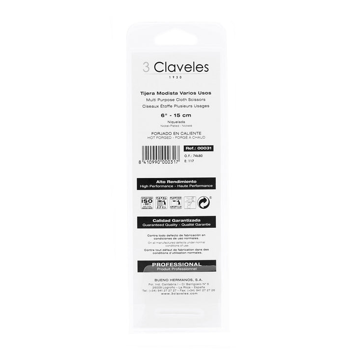 3 Claveles - Tijeras de Modista Profesionales, Varios Usos, 15 cm - 6"