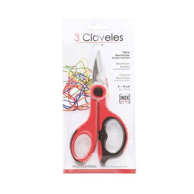 3 CLAVELES 00153 - Tijeras de Electricista Profesionales, Micro-Dentadas, 15 cm - 6"