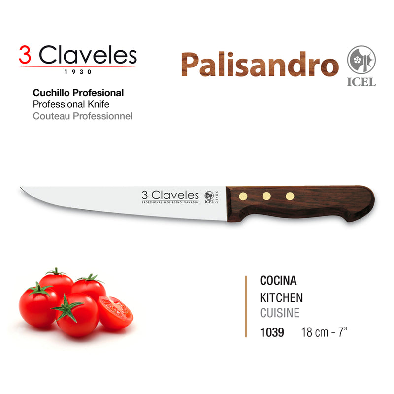 3 Claveles Palosanto - Cuchillo Cocinero 18 cm Acero Inoxidable Mango Palisandro