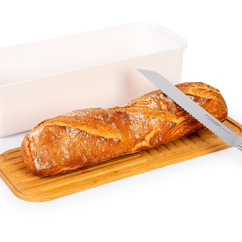 IBILI - Panera Baguette con Tabla de Corte Incorporada en Bambú. Blanco