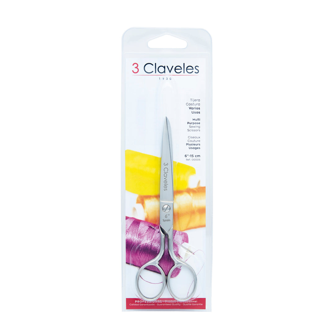3 Claveles - Tijeras de Costura Profesionales Tipo Castellanas, Varios Usos, 15 cm - 6"