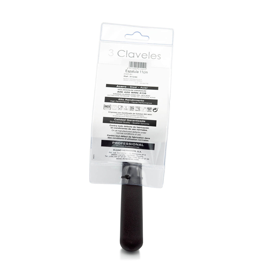 3 Claveles Proflex - Espátula Profesional Curvada y Flexible 11 cm Microban. Negro