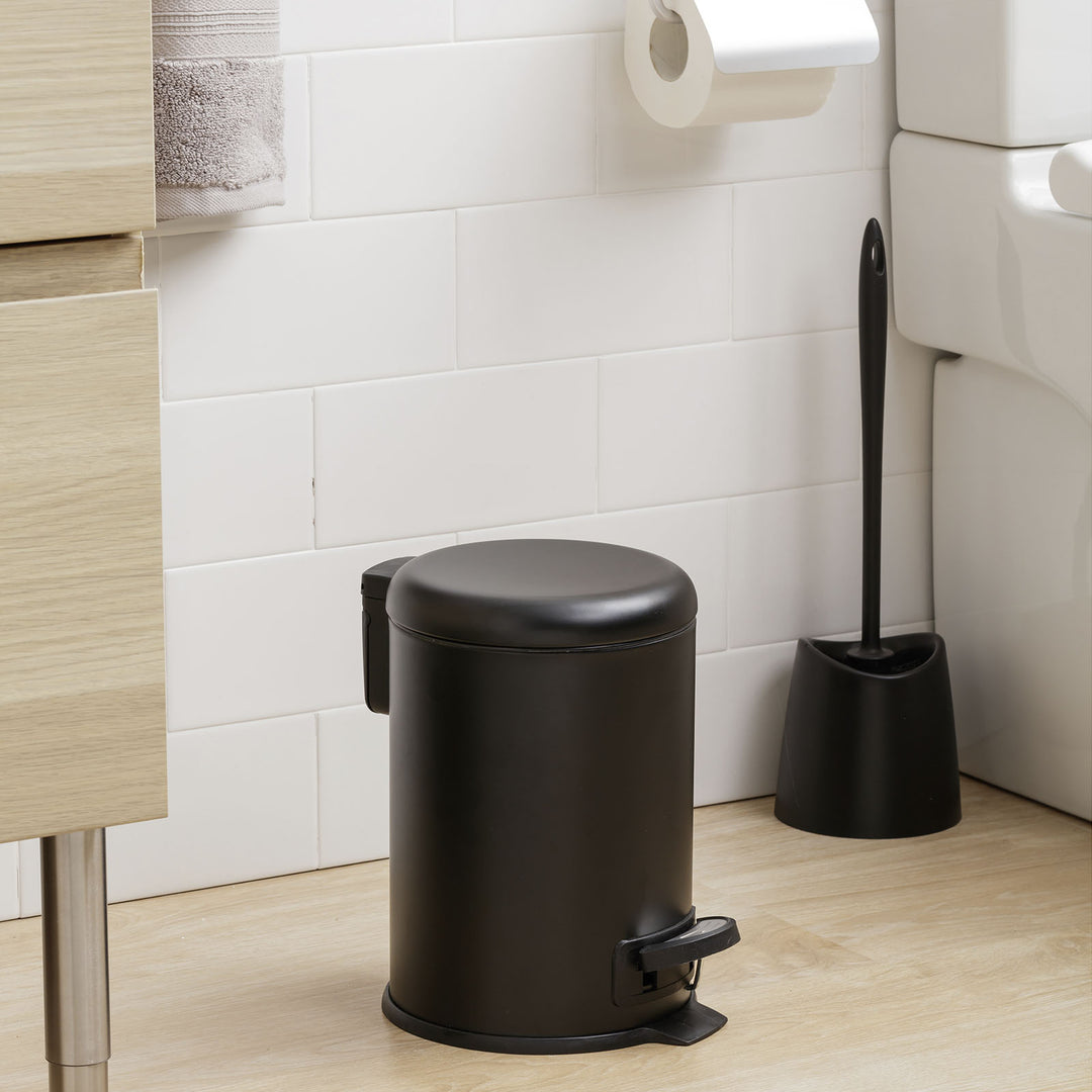 TATAY Nordic - Cubo de Baño con Pedal y Cubeta Interior Extraíble 3L, Negro