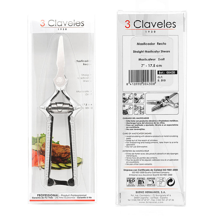 3 Claveles 430 - Masticador Recto Desmontable Acero Cromado Forjado 7" 18 cm