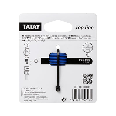 TATAY Top Line - Conector Universal para Grifo de 3/4" Macho. Racor Anti UV