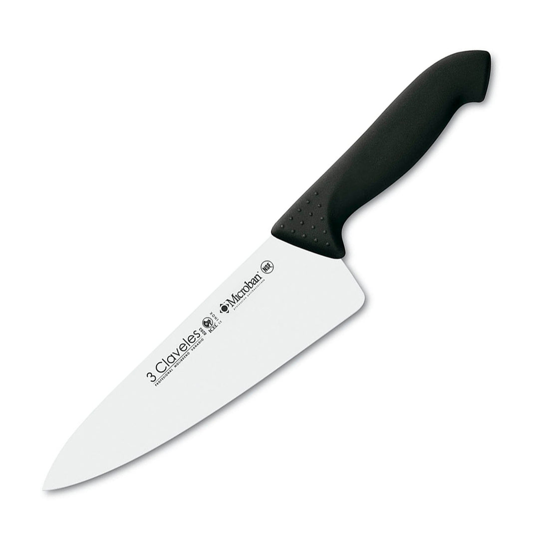 3 Claveles Proflex - Cuchillo Profesional Cocinero Ancho 20 cm Microban. Negro