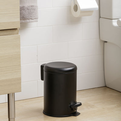 TATAY Nordic - Cubo de Baño con Pedal y Cubeta Interior Extraíble 3L, Negro