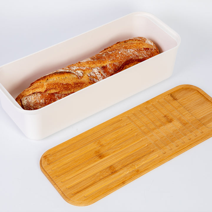 IBILI - Panera Baguette con Tabla de Corte Incorporada en Bambú. Blanco