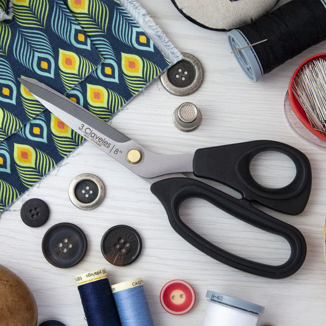 3 Claveles - Tijeras de Sastre Profesionales para Diestros, Varios Usos, 20 cm - 8"