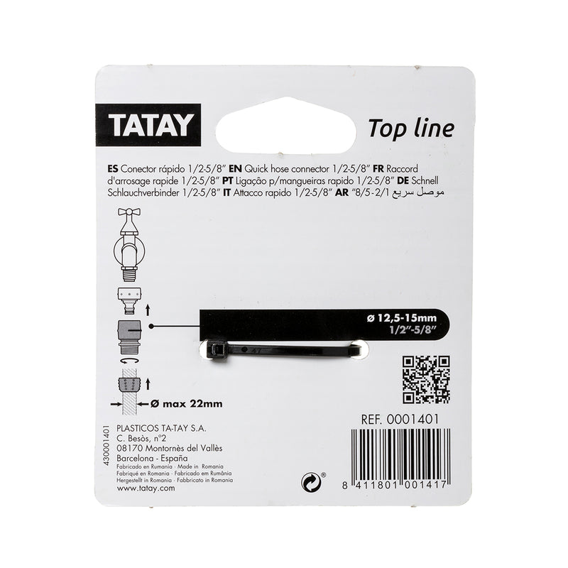 TATAY Top Line - Conector Rápido Universal para Mangueras de 1/2" y 5/8" Anti UV