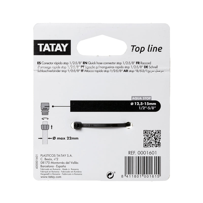 TATAY Top Line - Conector Rápido Stop Universal para Mangueras de 1/2" y 5/8" Anti UV
