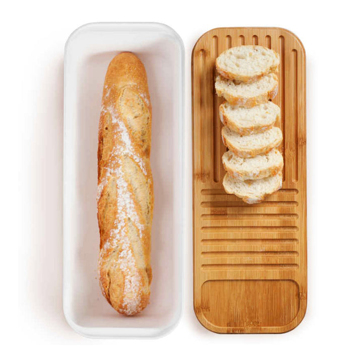 IBILI - Panera Baguette con Tabla de Corte Incorporada en Bambú. Blanco