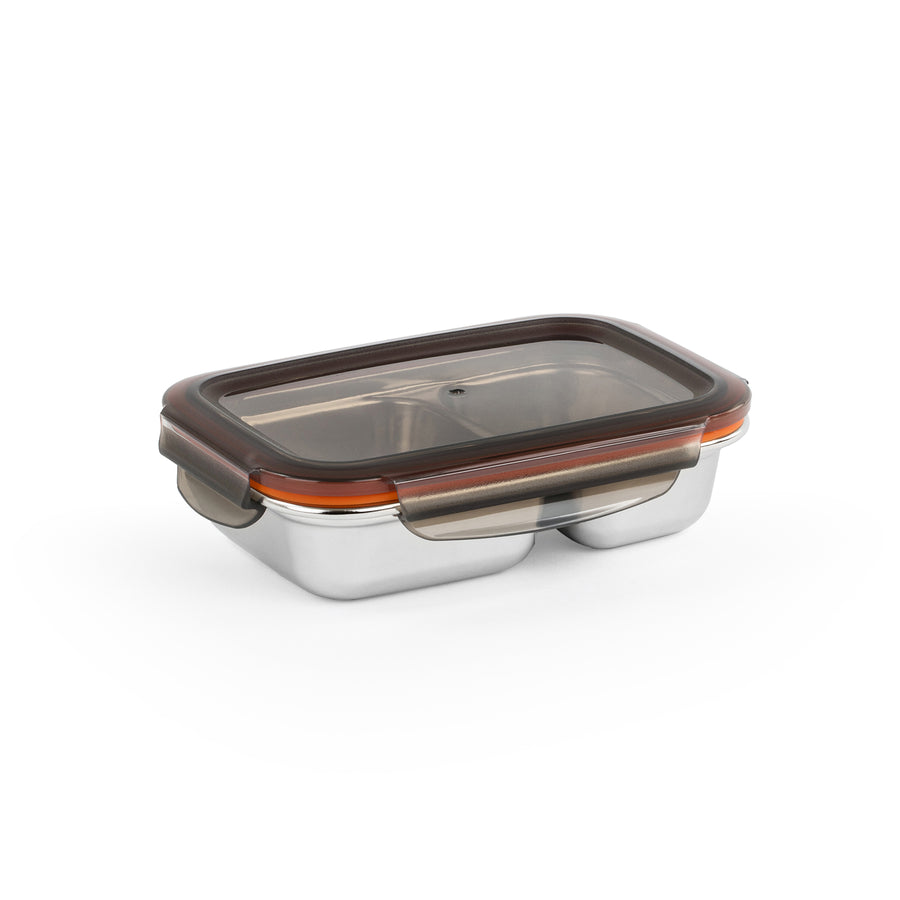 Cuitisan To Go - Recipiente Rectangular de 0.22L con 2 Compartimentos en Acero Inoxidable Apto Microondas