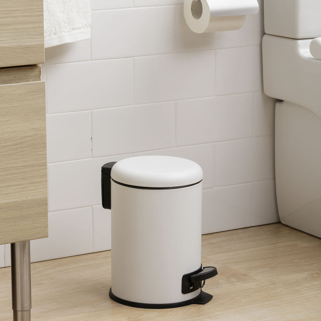 TATAY Nordic - Cubo de Baño con Pedal y Cubeta Interior Extraíble 3L, Blanco