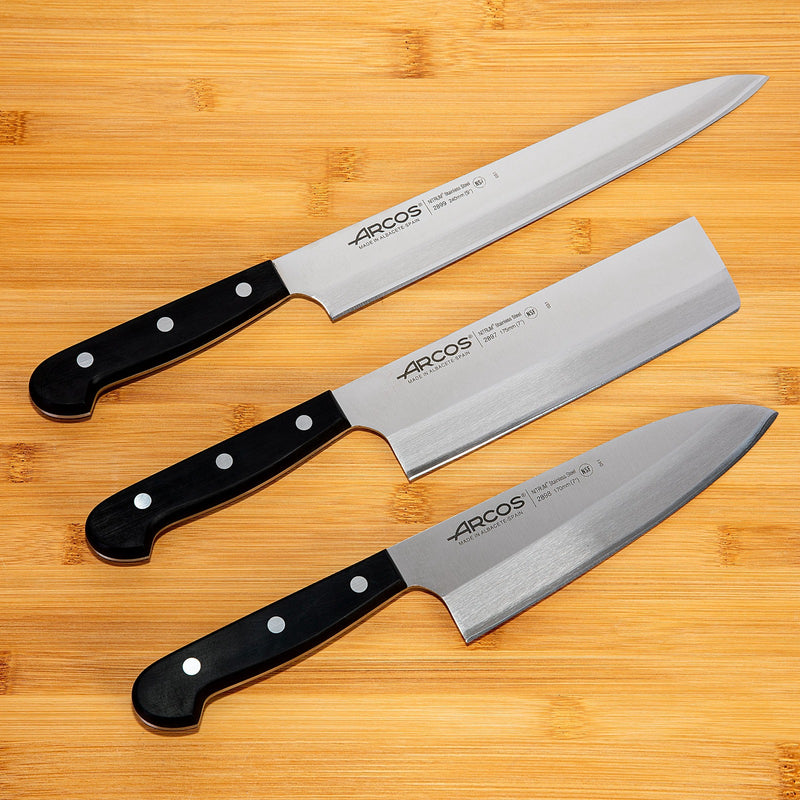  ARCOS Juego de cuchillos de acero inoxidable de 3 piezas. 2  cuchillos de chef + 1 cuchillo de pelar. Cuchillos de cocina profesionales  para cocinar. Mango ergonómico POM de polioximetileno. Serie 