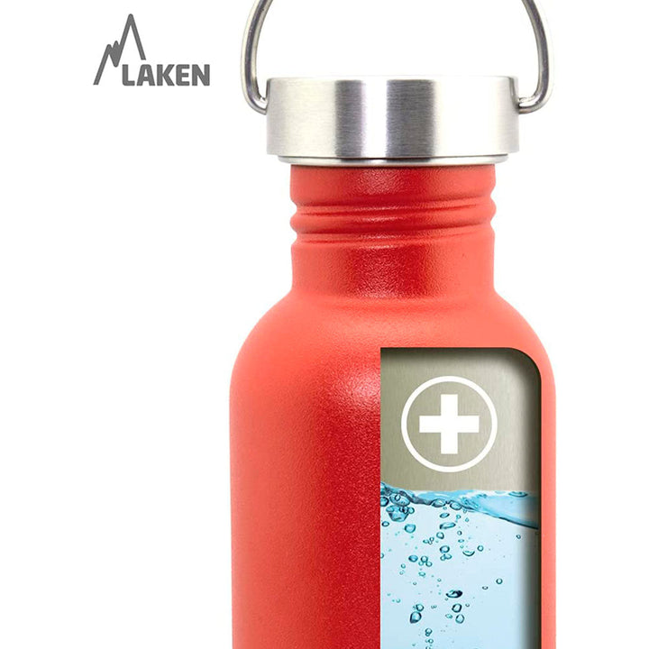 LAKEN Basic Steel Vintage - Botella de Agua 0.35L en Acero Inoxidable con Asa. Blanco