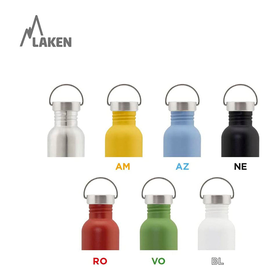 LAKEN Basic Steel Vintage - Botella de Agua 0.35L en Acero Inoxidable con Asa. Plata