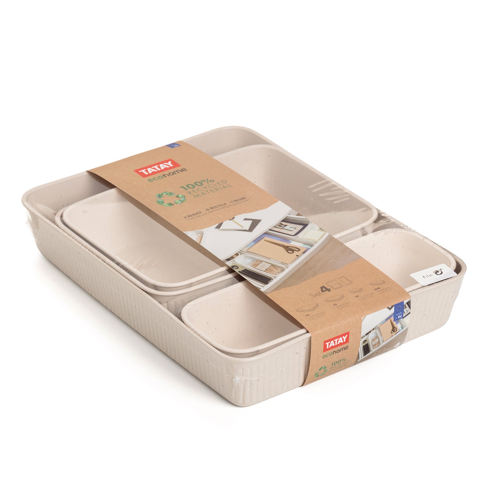 TATAY EcoHome - Set de 4 Organizadores de Cajones y Escritorio Baobab. Color Beige