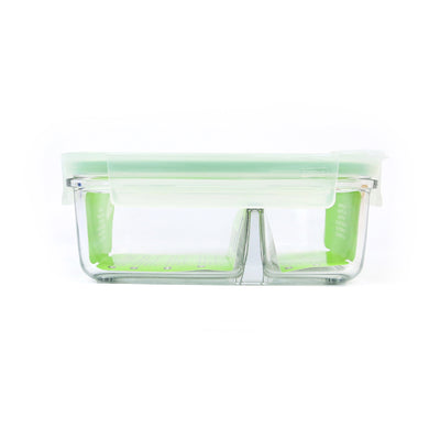 Glasslock Duo - Recipiente Rectangular de 0.7L con 2 Compartimentos en Vidrio Templado