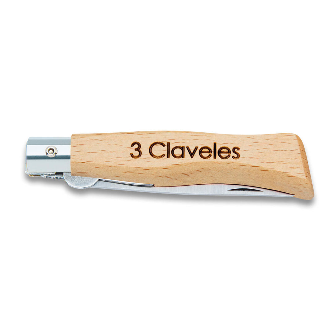 3 Claveles - Navaja Plegable de 7 cm con Punta Roma y Bloqueo de Hoja. Mango Madera de Haya