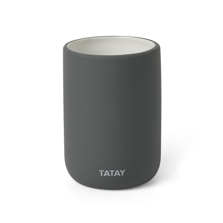 TATAY Soft - Vaso Porta Cepillos de Baño en Cerámica con Tacto Suave. Gris Antracita