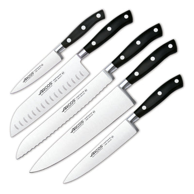 ARCOS Juego de cuchillos de cocina de 6 piezas con bloque. 5 cuchillos de  chef y 1 tijeras de acero inoxidable y mango ergonómico de polipropileno