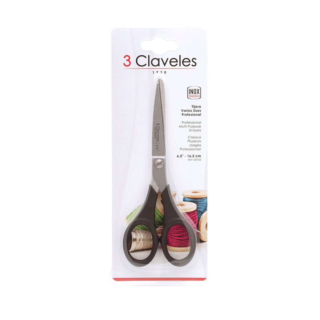 3 CLAVELES - Tijeras de Costura Profesionales 16.5 cm - 6.5" Acero Inoxidable