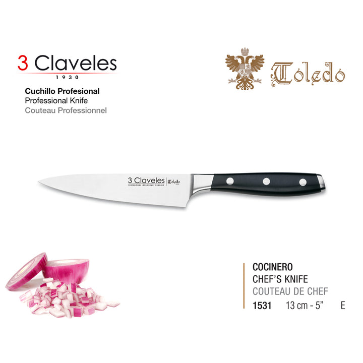 3 Claveles Toledo - Juego de 5 Cuchillos Cocina Ash Forjados a Mano